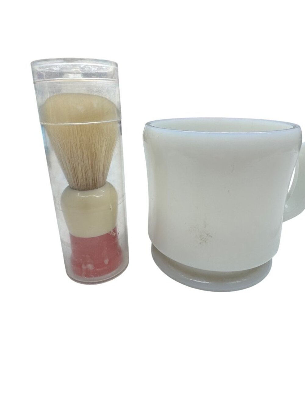 Vintage Peerless Shaving Brush & Williams Mug Soap Anchor Hocking Milk Glass Set
